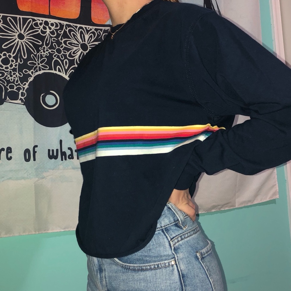Brandy Melville navy tee w/ multicolor stripes